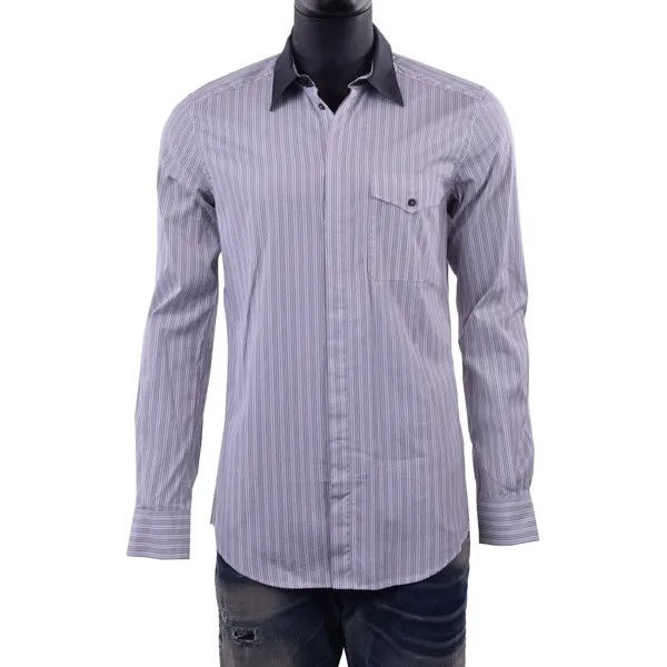 DOLCE - GABBANA SICILIA Облегающая хлопковая рубашка в полоску с карманами, белая Camicia 06116