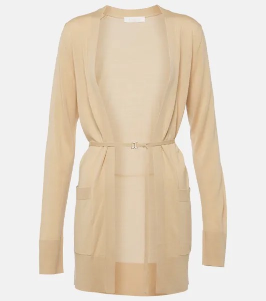 Шерстяной кардиган с поясом Chloé, бежевый