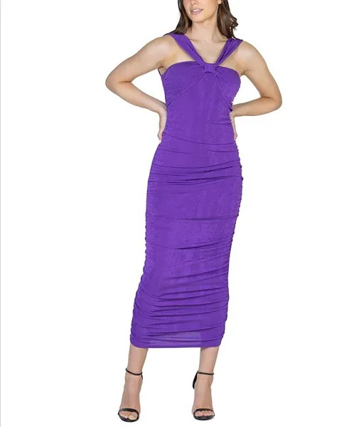 Женское облегающее платье средней длины с бретелькой на шее и рюшами 24seven Comfort Apparel, фиолетовый
