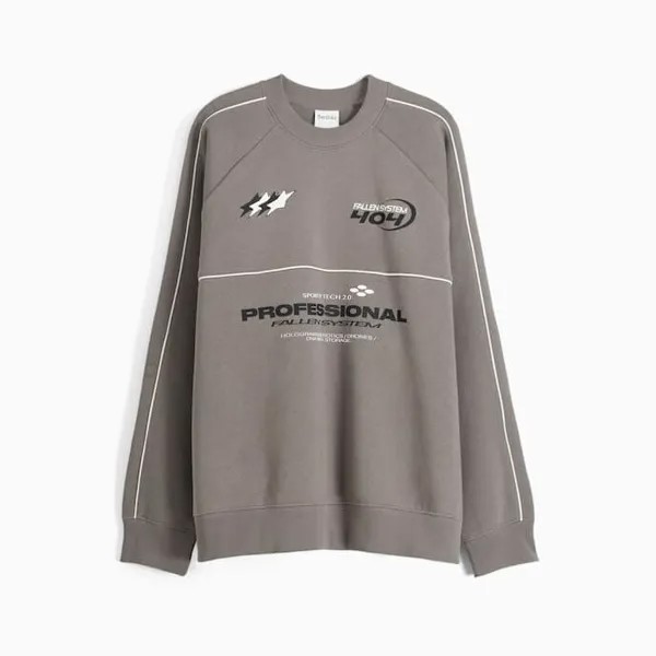 Свитшот Bershka Football Round Neck, серый