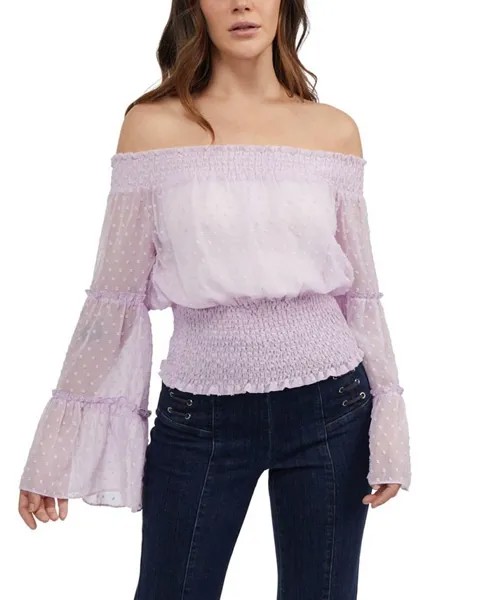 Женская блузка с рукавами-колокольчиками в горошек Bebe, фиолетовый