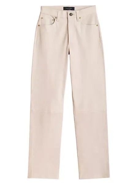 Прямые кожаные брюки со средней посадкой Harlow Rag & Bone, цвет stan