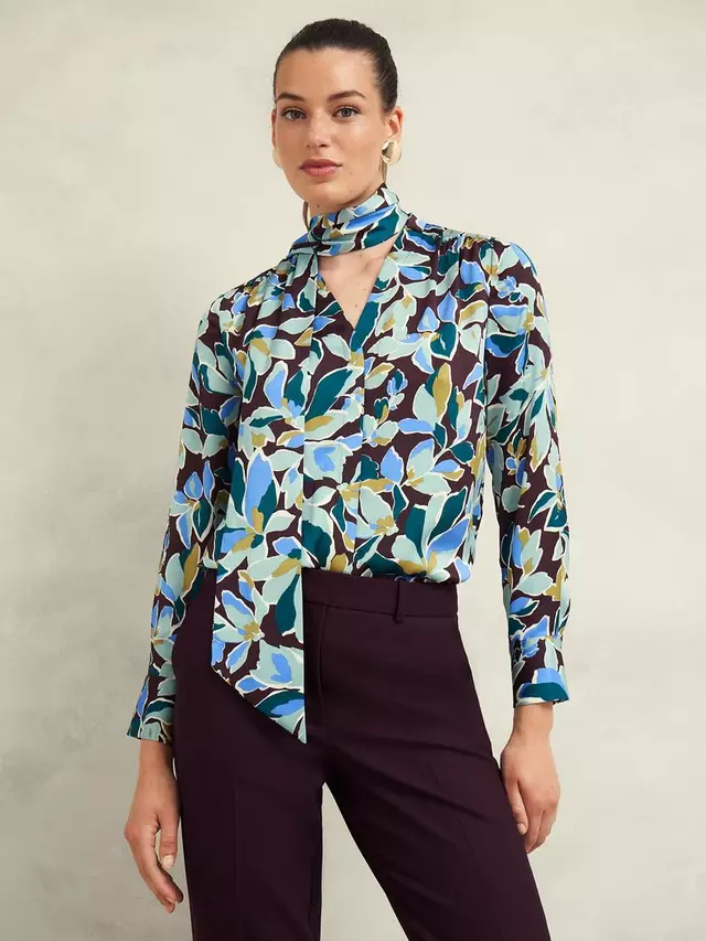 Топ Hobbs Hobbs Alyssa Retro Floral Tie Neck, разноцветный