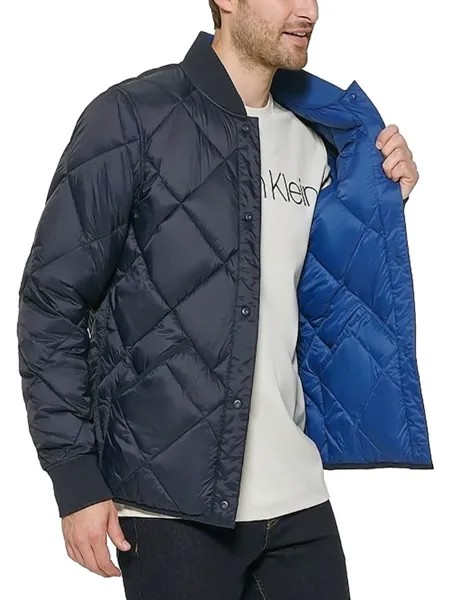 Двусторонний стеганый бомбер на кнопках спереди Calvin Klein, цвет True Navy