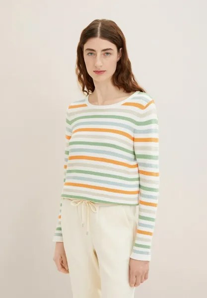 Джерси TOM TAILOR ТРИКОТАЖНЫЙ ДЖЕМПЕР С КРУГЛЫМ ВЫРЕЗОМ, цвет orange green multicolor stripe