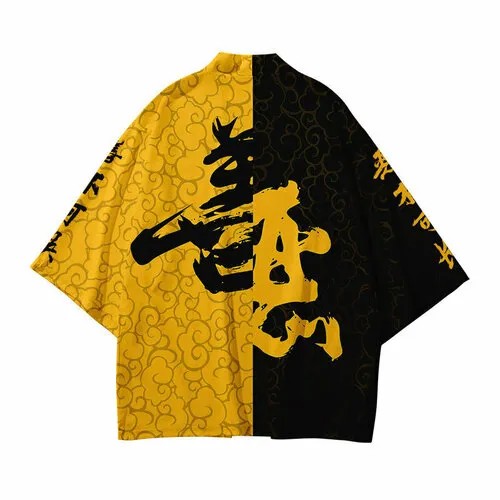 Карнавальные костюмы кардиган шелковый оверсайз кимоно накидка хаори ЖелтыйСимвол аниме японский стиль Размер XL (175-190)