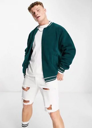 Насыщенно-зеленая университетская куртка из флиса в стиле oversized ASOS DESIGN-Зеленый цвет
