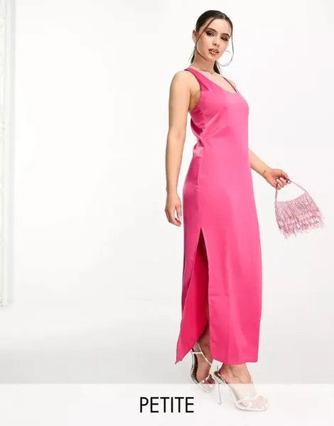 Эксклюзивное розовое атласное платье миди 4th & Reckless с закрученным узлом на спине