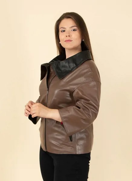 Кожаная куртка женская Каляев 1599534 бежевая 62 RU
