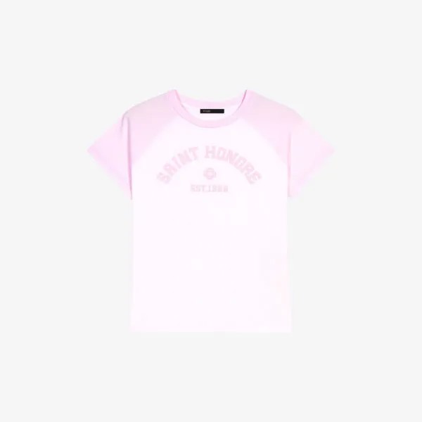 Хлопковая футболка с вышитым логотипом Maje, цвет roses