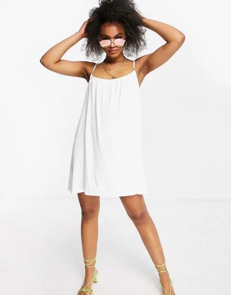 Белый сарафан мини на бретельках со сборками на горловине ASOS DESIGN