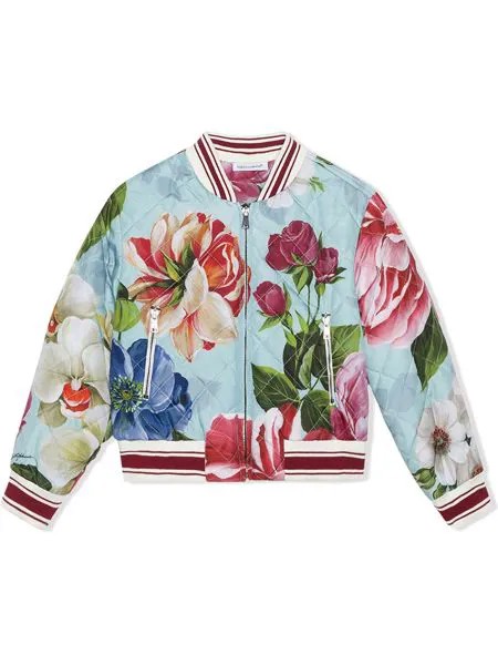Dolce & Gabbana Kids бомбер с цветочным принтом