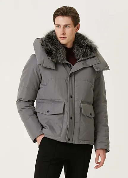 Темно-серое пальто с капюшоном Yves Salomon