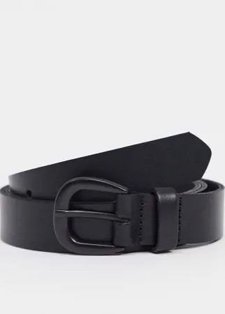 Узкий кожаный ремень черного цвета с матовой D-образной пряжкой ASOS DESIGN-Черный