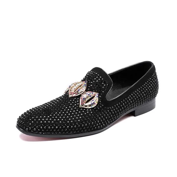 Роскошная брендовая мужская обувь; Мокасины с украшением в виде кристаллов; Цвет черный, красный; Модная обувь на плоской подошве; Криперы; П...