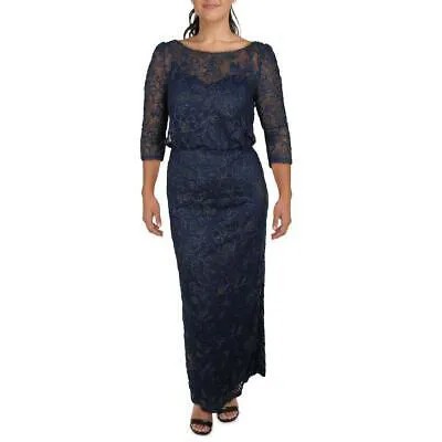 JS Collections Женское вечернее платье макси темно-синего цвета с рукавами 3/4 14 BHFO 8819