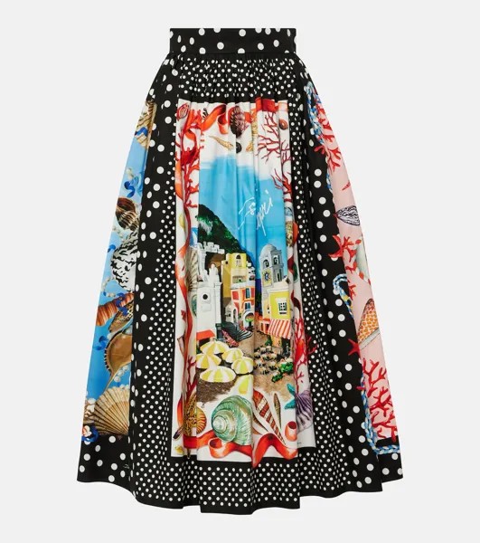 Юбка миди из хлопка с принтом капри Dolce&Gabbana, мультиколор