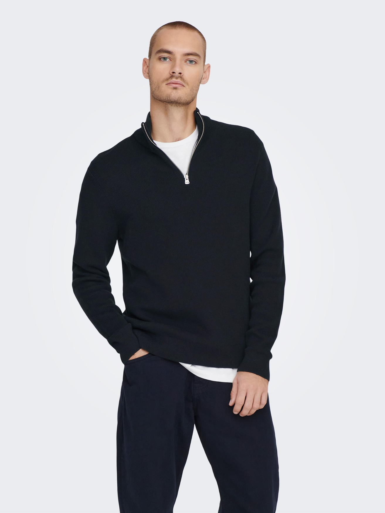 Пуловер ONLY Freizeit ONSPHIL Polo Strick Sweater, темно синий