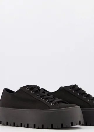 Черные парусиновые кроссовки для широкой стопы на массивной подошве ASOS DESIGN Devoted-Черный цвет