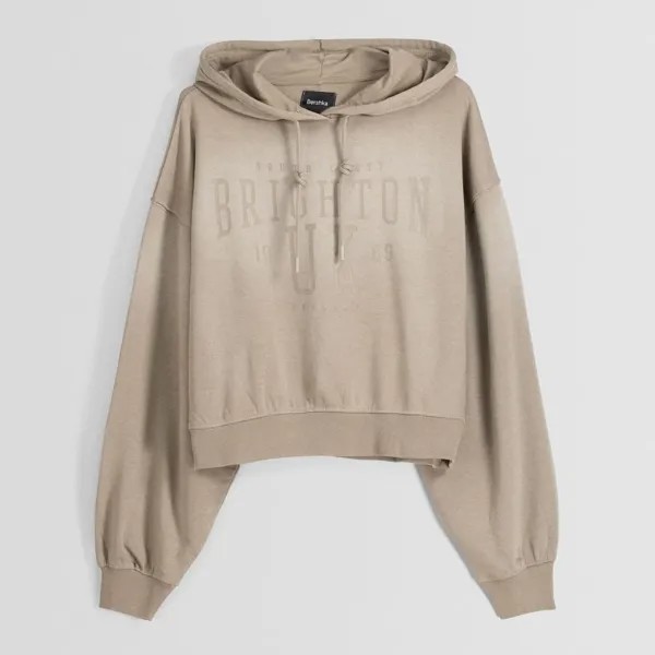 Худи Bershka Oversize Faded-effect Slogan, песочный