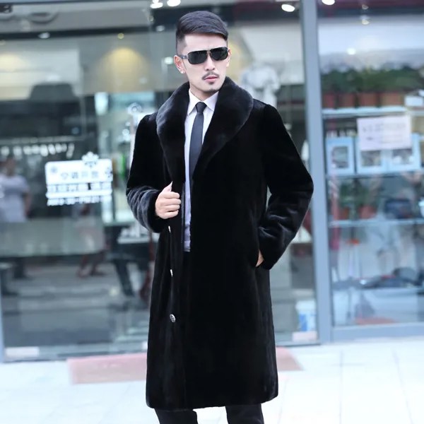 Осень-зима 2020, облегающее пальто marten, Мужская одежда, дизайнерская длинная шуба из меха норки, мужская куртка черного цвета 6XL