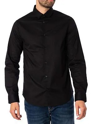 Мужская узкая тканая рубашка с логотипом Armani Exchange, черная