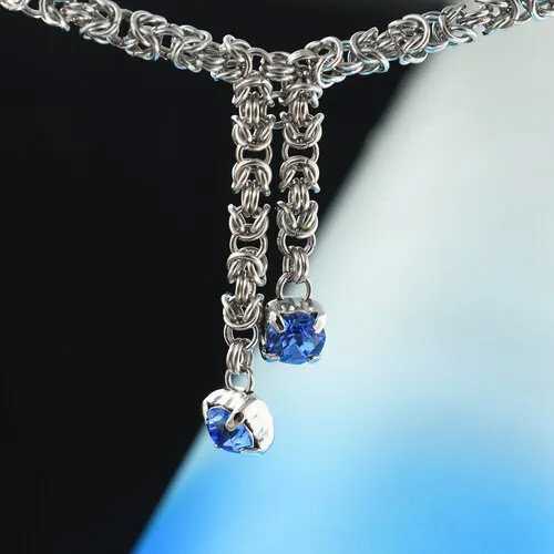 Чокер Алёна Китаева, кристаллы Swarovski, длина 40 см, голубой, серебряный