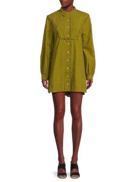 Плиссированное мини-платье-рубашка Cherry Free People, цвет Green Moss