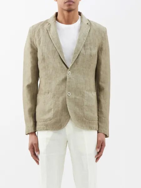 Льняной пиджак с накладными карманами 120% Lino, зеленый