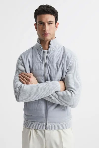 Гибридный свитер Quilted Trainer с застежкой-молнией Reiss, серый