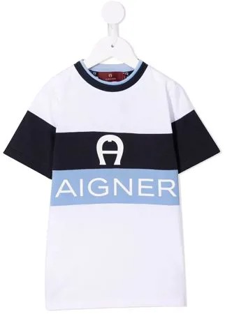 Aigner Kids футболка с контрастными полосками и логотипом