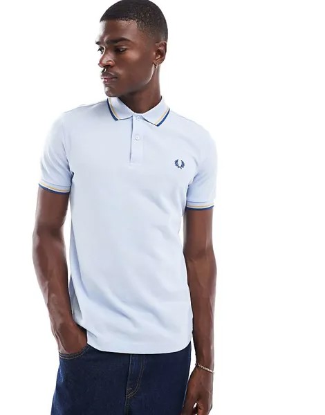 Голубая рубашка-поло с двумя окантовками Fred Perry