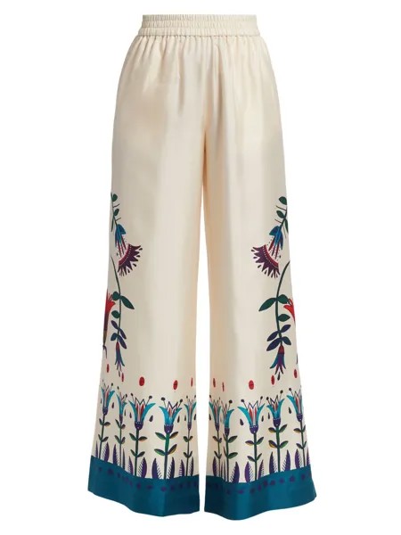 Шелковые брюки палаццо с цветочным принтом La DoubleJ