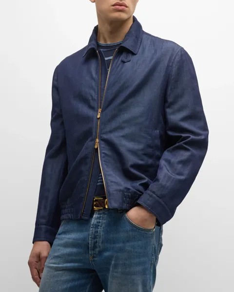 Мужской шерстяно-льняной бомбер Brunello Cucinelli, цвет Denim