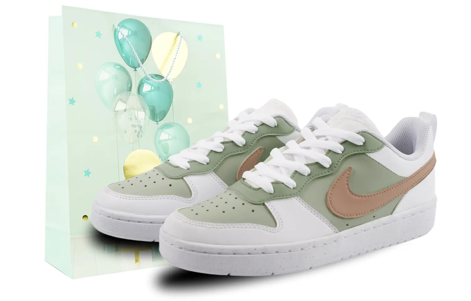 Кроссовки Nike Court Borough Skateboarding Shoes Women's Low-top White/green, зеленый