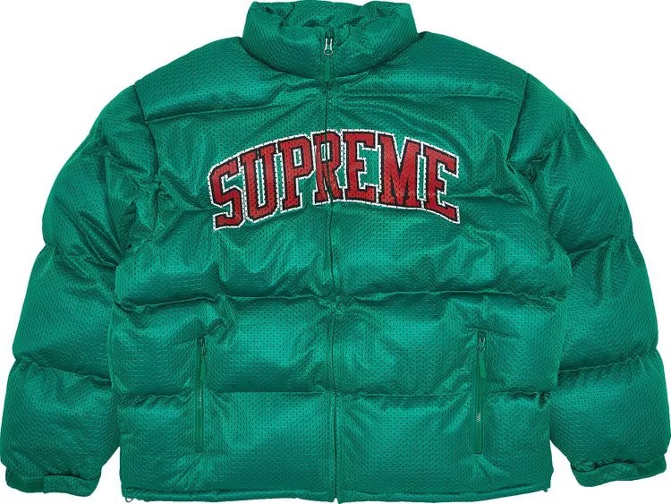 Пуховик Supreme Mesh Jersey Puffer Jacket 'Green', зеленый