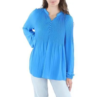 Lauren Ralph Lauren Женская синяя плиссированная блузка из жоржета топ L BHFO 8990