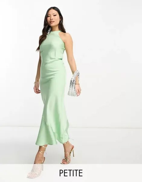 Мятно-зеленое платье макси с воротником-халтером Vila Petite