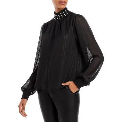 Женская черная блузка-блузка-рубашка с металлизированным воротником цвета морской волны, топ XS BHFO 3632