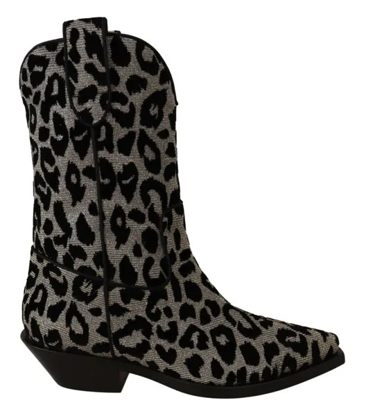 DOLCE - GABBANA Shoes Серо-черные ковбойские сапоги с леопардовым принтом EU40 / US9,5 Рекомендуемая розничная цена 1200 долларов США