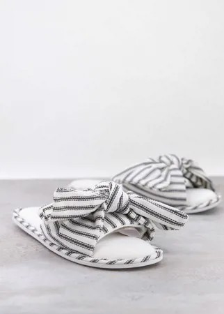 Слиперы с открытым носком и бантом в черно-белую полоску Totes-Многоцветный