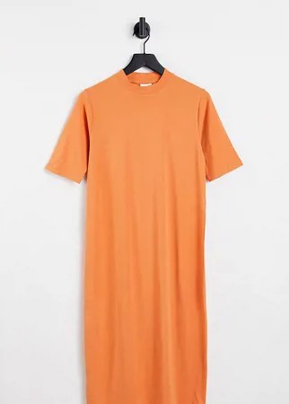 Трикотажное платье миди для будущих мам из органического хлопка персикового цвета с высокой горловиной Mamalicious Maternity-Оранжевый цвет