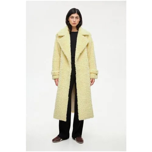 Пальто SHI-SHI, искусственный мех, удлиненное, силуэт прямой, пояс/ремень, размер 46, желтый