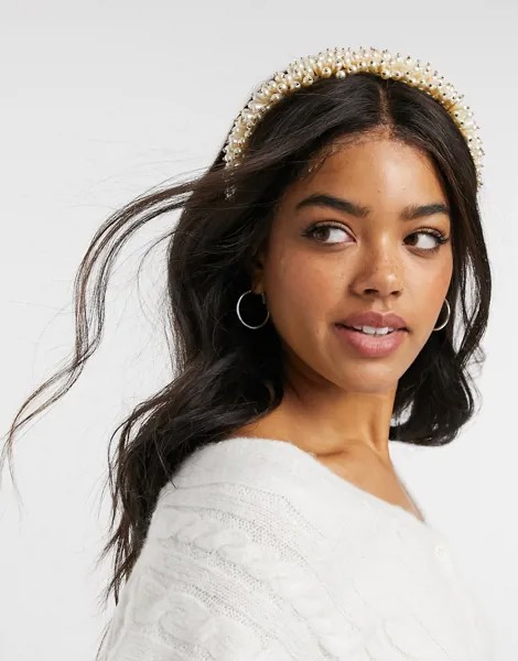Ободок на голову с золотисто-жемчужными бусинами ASOS DESIGN-Золотой