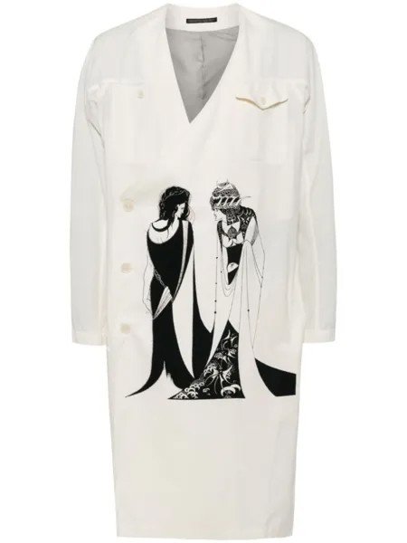 Двубортное хлопковое пальто Yohji Yamamoto, белый