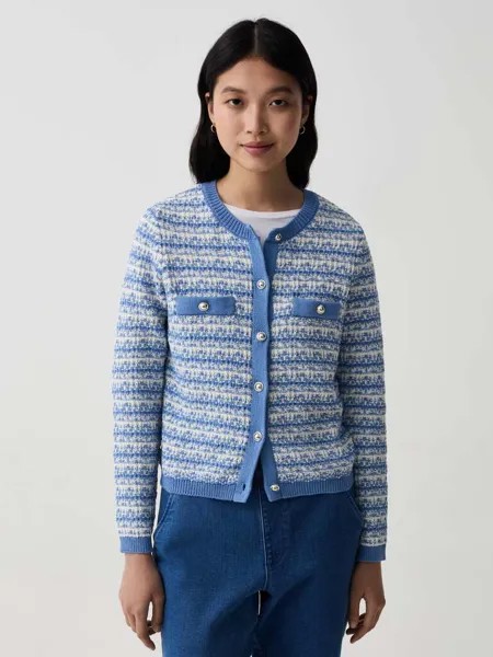 Твидовый кардиган Giacca effetto с блестящими ботинками Ovs, цвет white/light blue