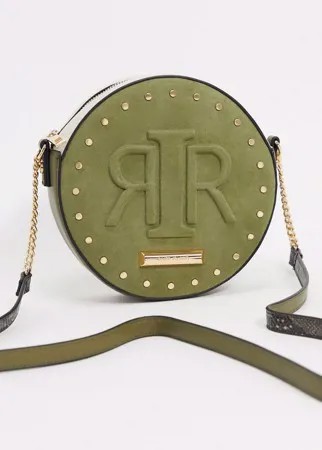 Круглая сумка через плечо цвета хаки с тисненым логотипом River Island-Зеленый