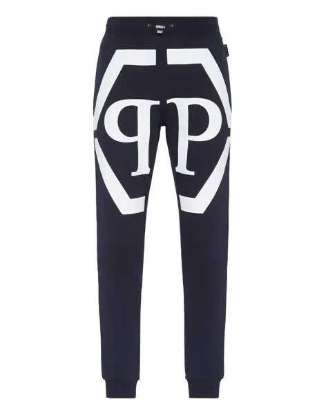 Брюки для бега с шестигранником Philipp Plein, цвет Blue Navy/White