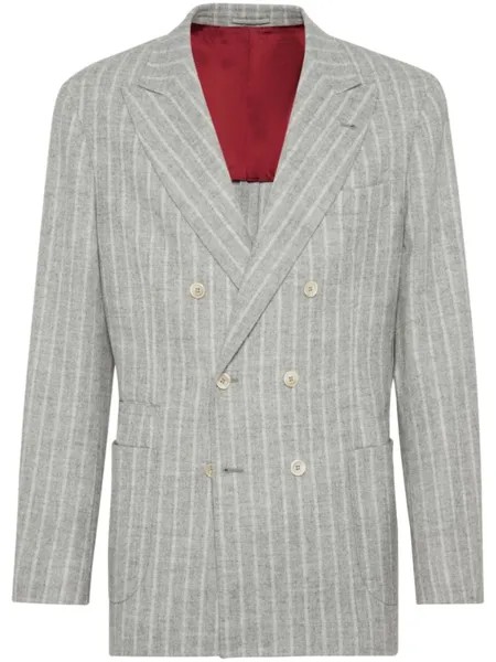 Brunello Cucinelli двубортный пиджак в полоску, серый