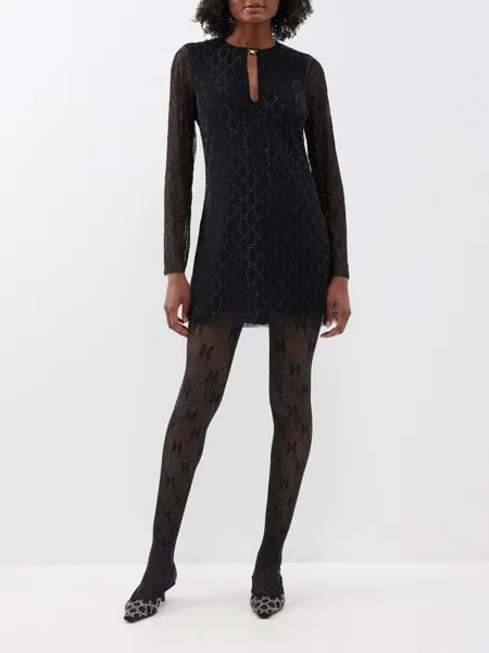 Платье мини из тюля с узором gg и кристаллами Gucci, черный